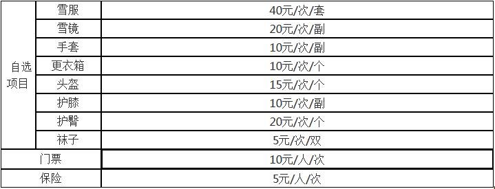 辽宁营口何家沟滑雪场自选项目收费标准